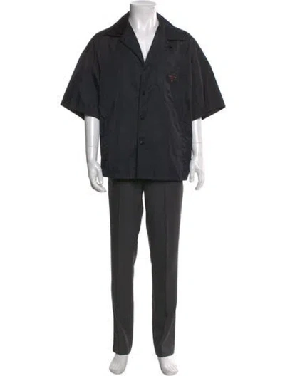 Pre-owned Prada 2022 Enameled Metal Triangle Shirt In Black
