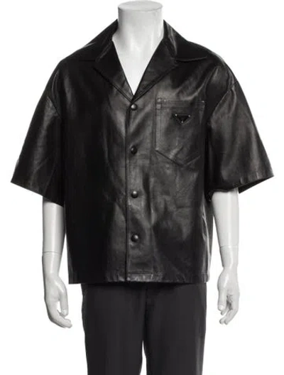 Pre-owned Prada 2022 Enameled Metal Triangle Shirt In Black