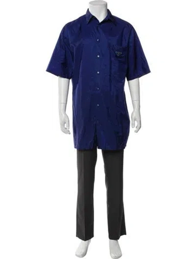 Pre-owned Prada 2022 Enameled Metal Triangle Shirt In Blue