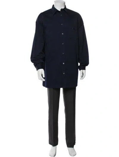 Pre-owned Prada 2022 Enameled Metal Triangle Shirt In Blue