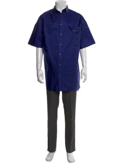 Pre-owned Prada 2022 Enameled Metal Triangle Shirt In Blue