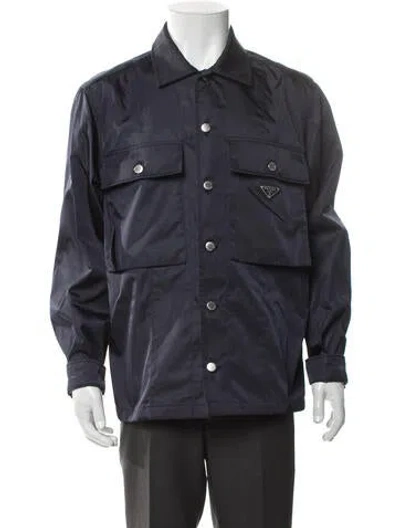 Pre-owned Prada 2022 Enameled Metal Triangle Utility Jacket In Blue