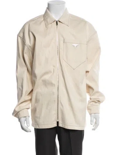 Pre-owned Prada 2022 Enameled Metal Triangle Utility Jacket In Neutral