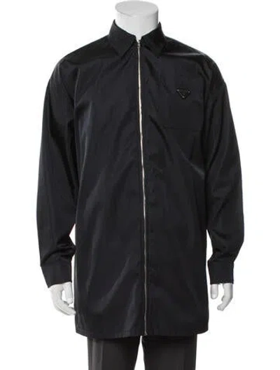 Pre-owned Prada 2022 Enameled Metal Triangle Windbreaker In Black