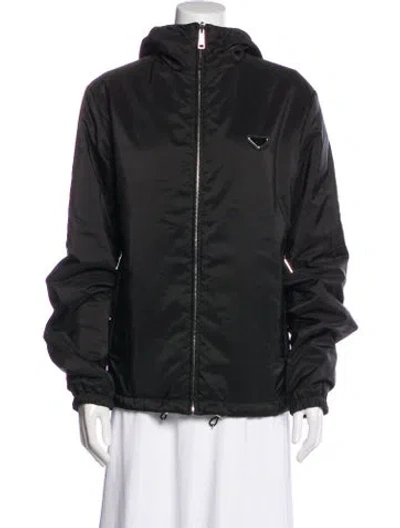 Pre-owned Prada 2022 Enameled Metal Triangle Windbreaker In Black