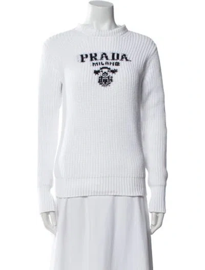 Pre-owned Prada 2022 Graphic Print Sweater In White