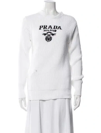 Pre-owned Prada 2022 Graphic Print Sweater In White
