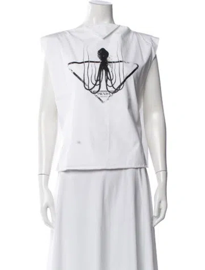 Pre-owned Prada 2022 Graphic Print Tank In White