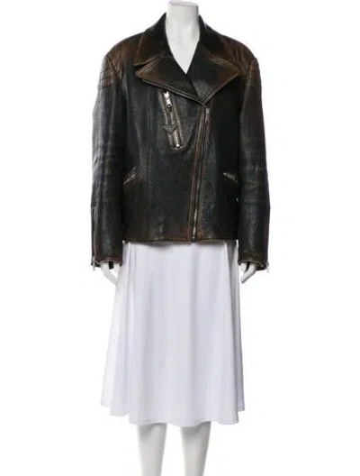 Pre-owned Prada 2022 Leather Biker Jacket In Brown