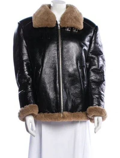 Pre-owned Prada 2022 Leather Fur Jacket W/ Tags In Black