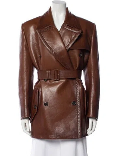 Pre-owned Prada 2022 Leather Trench Coat In Brown