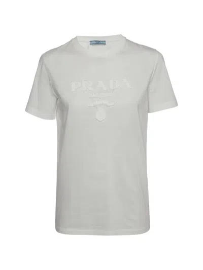 Pre-owned Prada 2022 Logo Appliqué Distressed T-shirt In White