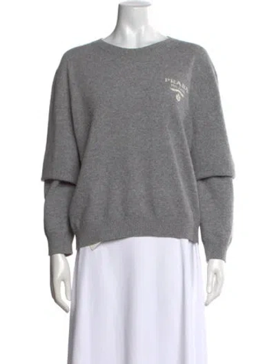 Pre-owned Prada 2022 Logo Wool Cashmere Sweater In Grey