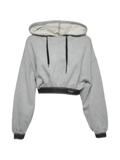 Pre-owned Prada 2022 Logo-waistband Cropped Hoodie In 灰色