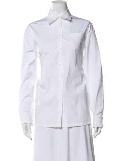 Pre-owned Prada 2022 Long Sleeve Button-up Top In White