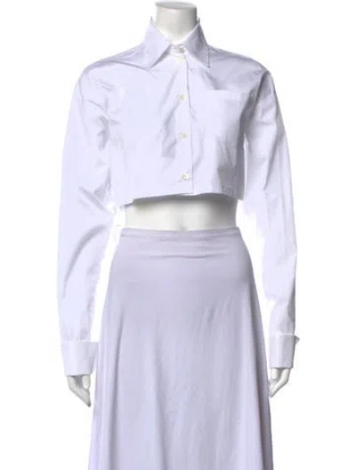 Pre-owned Prada 2022 Long Sleeve Crop Top In White