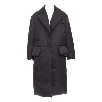 Pre-owned Prada 2022 Re-nylon Black Silver Logo Flap Pocket Technical Puffer Coat It36 Xxs