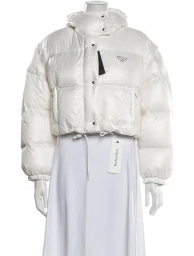 Pre-owned Prada 2022 Re-nylon Down Coat W/ Tags In White