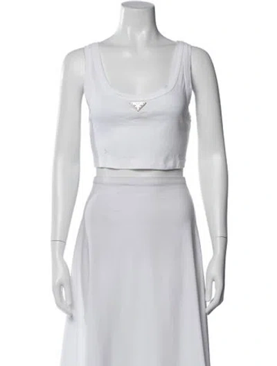 Pre-owned Prada 2022 Scoop Neck Crop Top In White