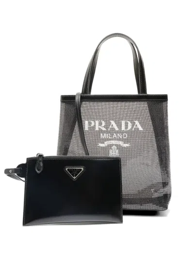 Pre-owned Prada 2022 Sequin Mesh Tote Bag In Black