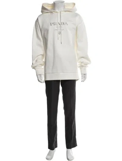 Pre-owned Prada 2022 Signature Logo Hoodie In White