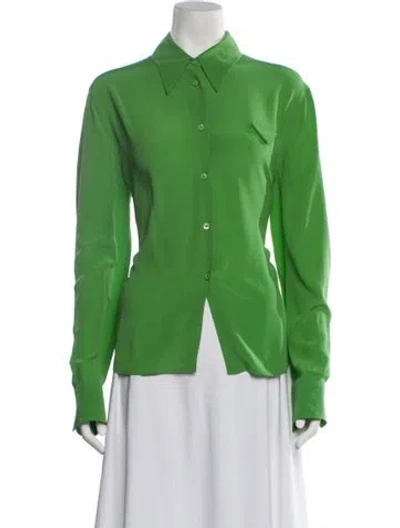 Pre-owned Prada 2022 Silk Button-up Top In Green