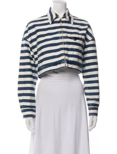 Pre-owned Prada 2022 Striped Denim Jacket In Blue/white