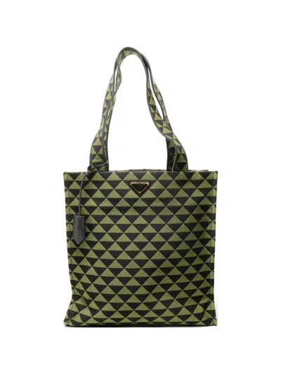 Pre-owned Prada 2022 Symbole Embroidered Tote Bag In Green