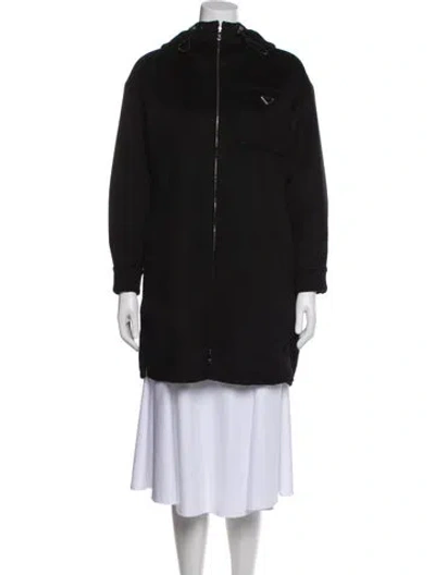 Pre-owned Prada 2022 Virgin Wool Faux Fur Coat In Black