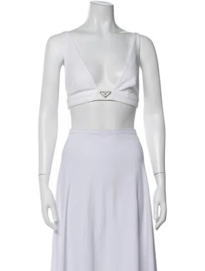 Pre-owned Prada 2022 V-neck Sports Bra In White