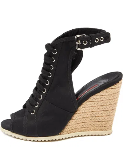 Pre-owned Prada 2023 110mm Lace Wedged Sandals