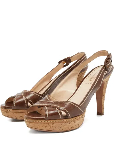Pre-owned Prada 2023 110mm Slingback Sandals In Brown