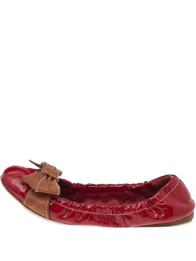 Pre-owned Prada 2023 Bow-embellished Ballet Flats In Red