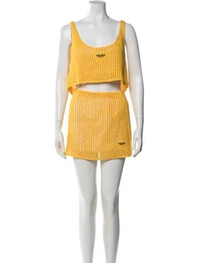 Pre-owned Prada 2023 Crochet Trim Skirt Set In Yellow