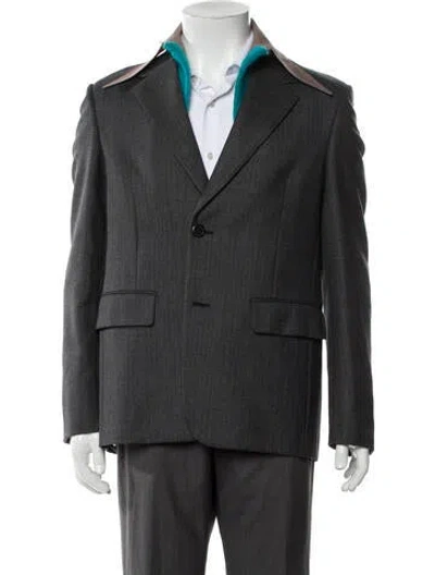 Pre-owned Prada 2023 Enameled Metal Triangle Blazer In Gray