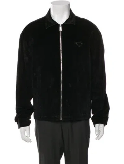 Pre-owned Prada 2023 Enameled Metal Triangle Bomber Jacket In Black