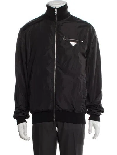 Pre-owned Prada 2023 Enameled Metal Triangle Bomber Jacket In Black
