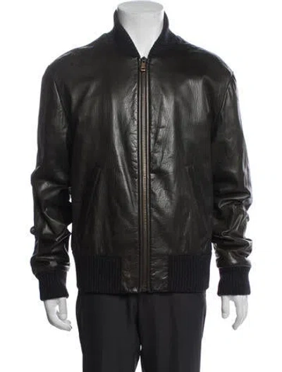 Pre-owned Prada 2023 Enameled Metal Triangle Bomber Jacket In Brown