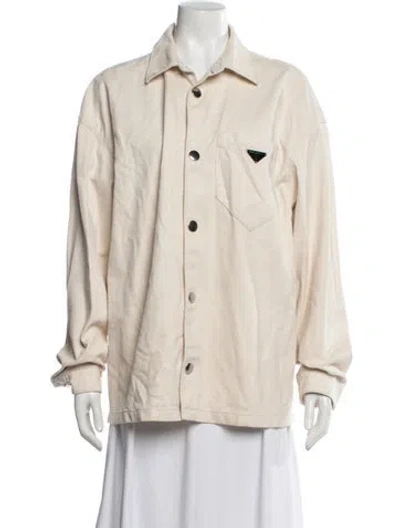 Pre-owned Prada 2023 Enameled Metal Triangle Denim Jacket In Neutral