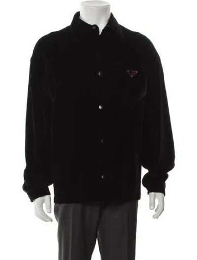 Pre-owned Prada 2023 Enameled Metal Triangle Jacket In Black