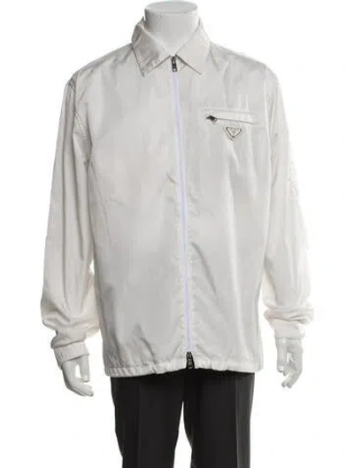 Pre-owned Prada 2023 Enameled Metal Triangle Jacket In White