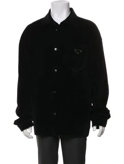 Pre-owned Prada 2023 Enameled Metal Triangle Peacoat In Black