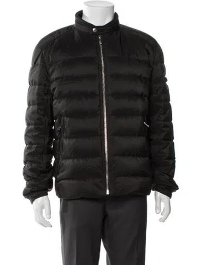 Pre-owned Prada 2023 Enameled Metal Triangle Puffer Coat In Black