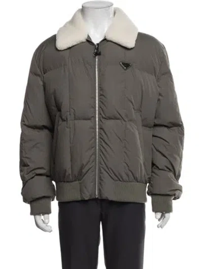 Pre-owned Prada 2023 Enameled Metal Triangle Puffer Coat W/ Tags In Green