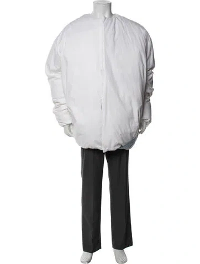 Pre-owned Prada 2023 Enameled Metal Triangle Puffer Coat In White