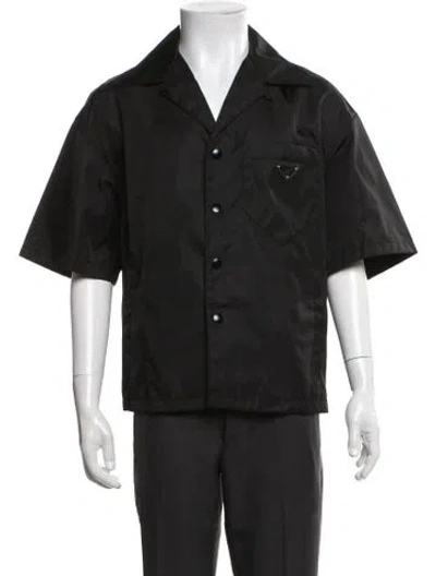 Pre-owned Prada 2023 Enameled Metal Triangle Shirt In Black