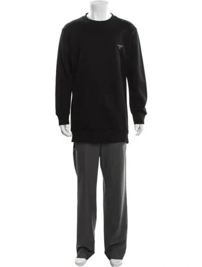 Pre-owned Prada 2023 Enameled Metal Triangle Sweatshirt In Black
