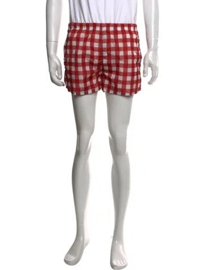 Pre-owned Prada 2023 Enameled Metal Triangle Swim Trunks In Red