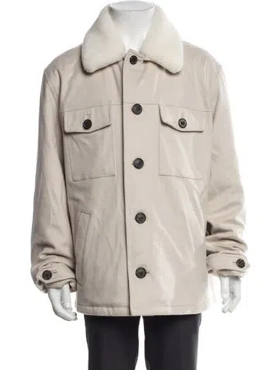Pre-owned Prada 2023 Enameled Metal Triangle Utility Jacket In Neutral