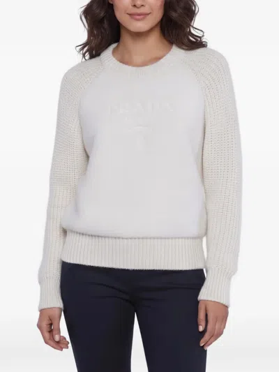Pre-owned Prada 2023 Logo-debossed Sweater In Neutrals